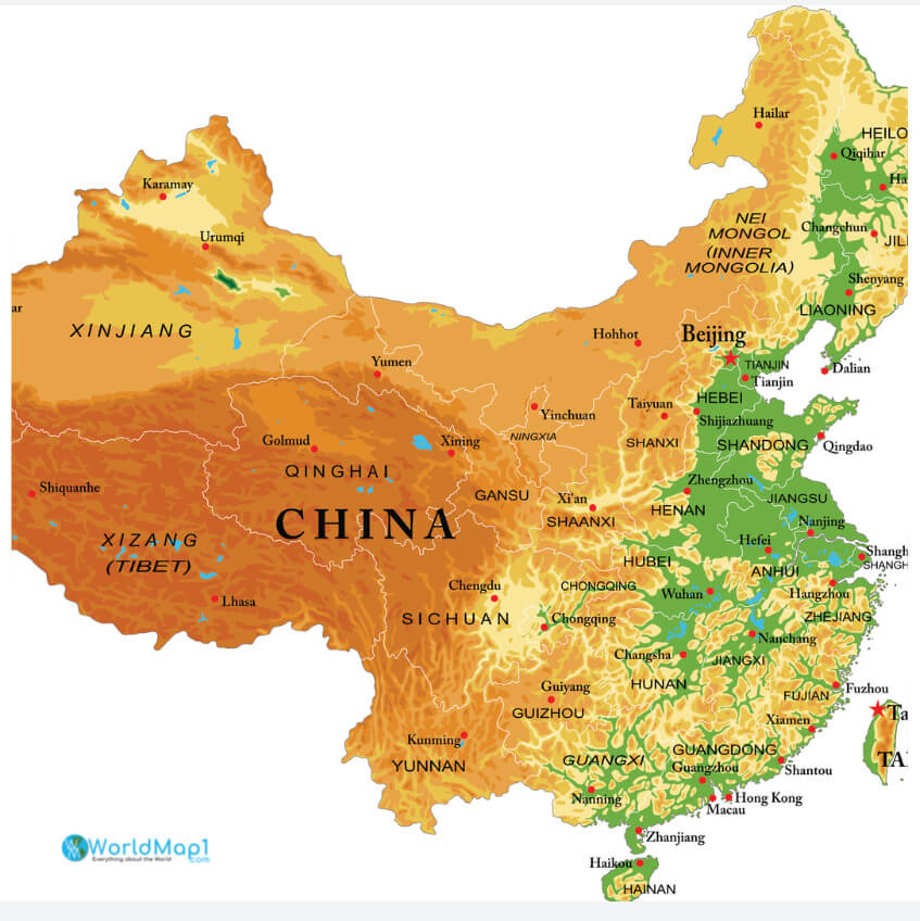 Pyhsical Map of Taiwan and China